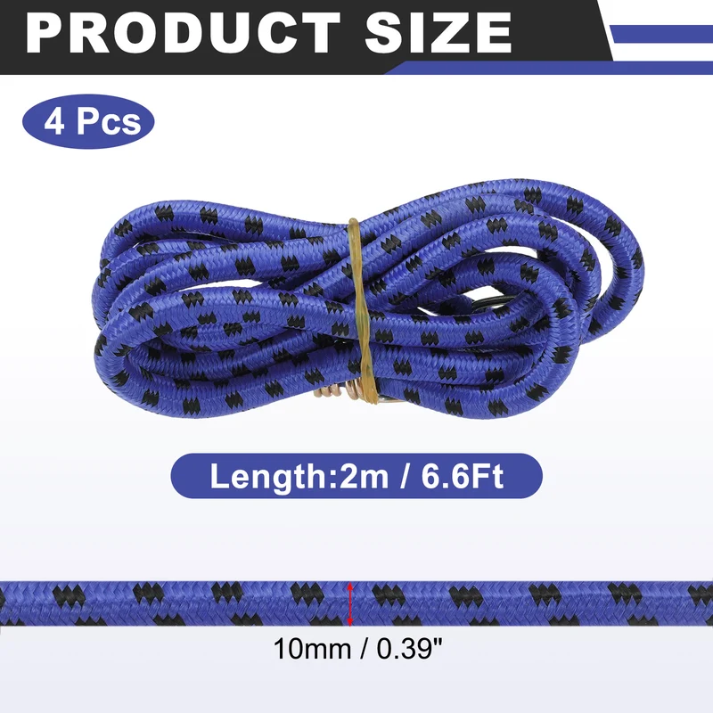 4Pcs 6.6ft Marine Grade Bungee Cord with Hooks Elastic Straps, Blue