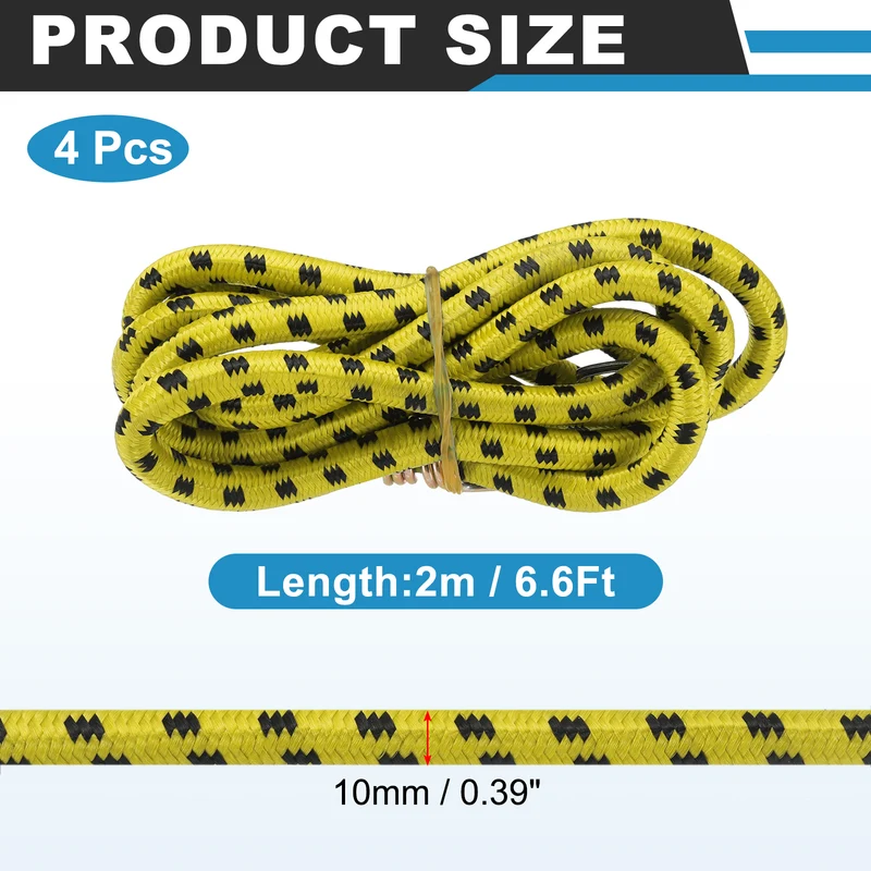 4Pcs 6.6ft Marine Grade Bungee Cord with Hooks Elastic Straps, Yellow