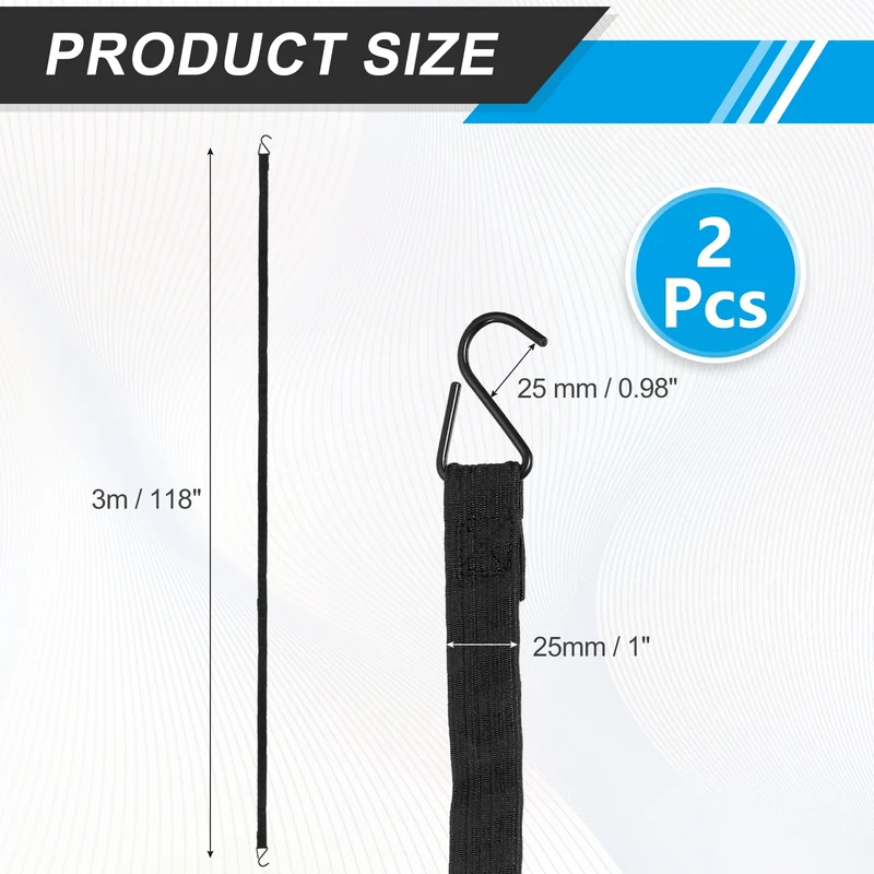 2Pcs Adjustable Bungee Cords with Hook 118" Elastic Bungee Straps, Black