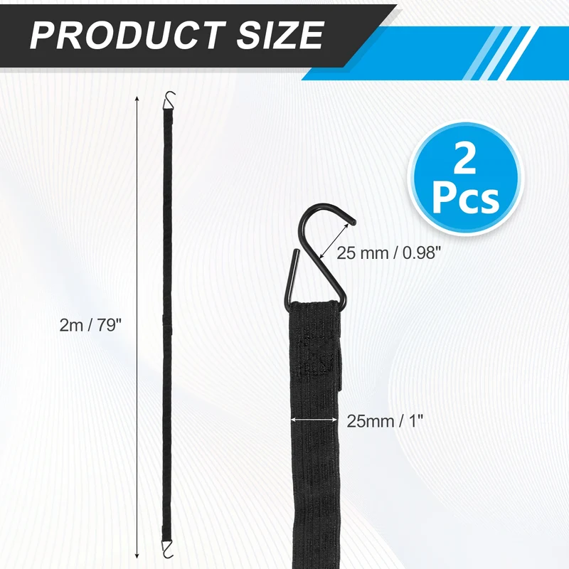 2Pcs Adjustable Bungee Cords with Hook 79" Elastic Bungee Straps, Black