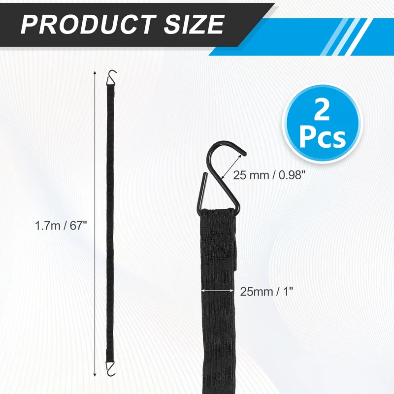 2Pcs Adjustable Bungee Cords with Hook 67" Elastic Bungee Straps, Black