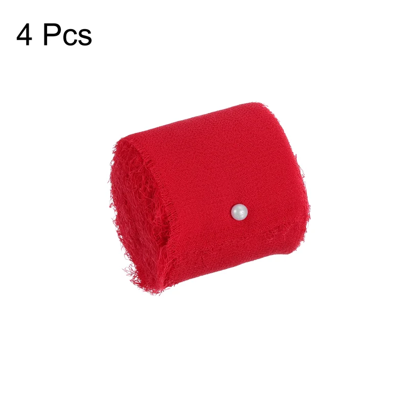 4 Rolls 1"x5.5Yd Chiffon Ribbon Handmade Fringe Chiffon Silk Ribbon Red