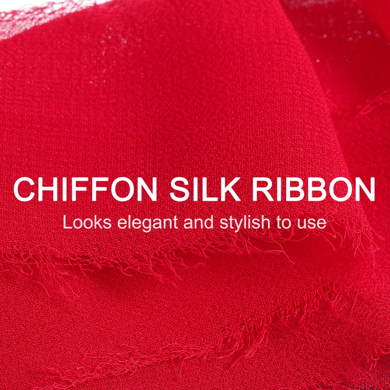 4 Rolls 1"x5.5Yd Chiffon Ribbon Handmade Fringe Chiffon Silk Ribbon Red