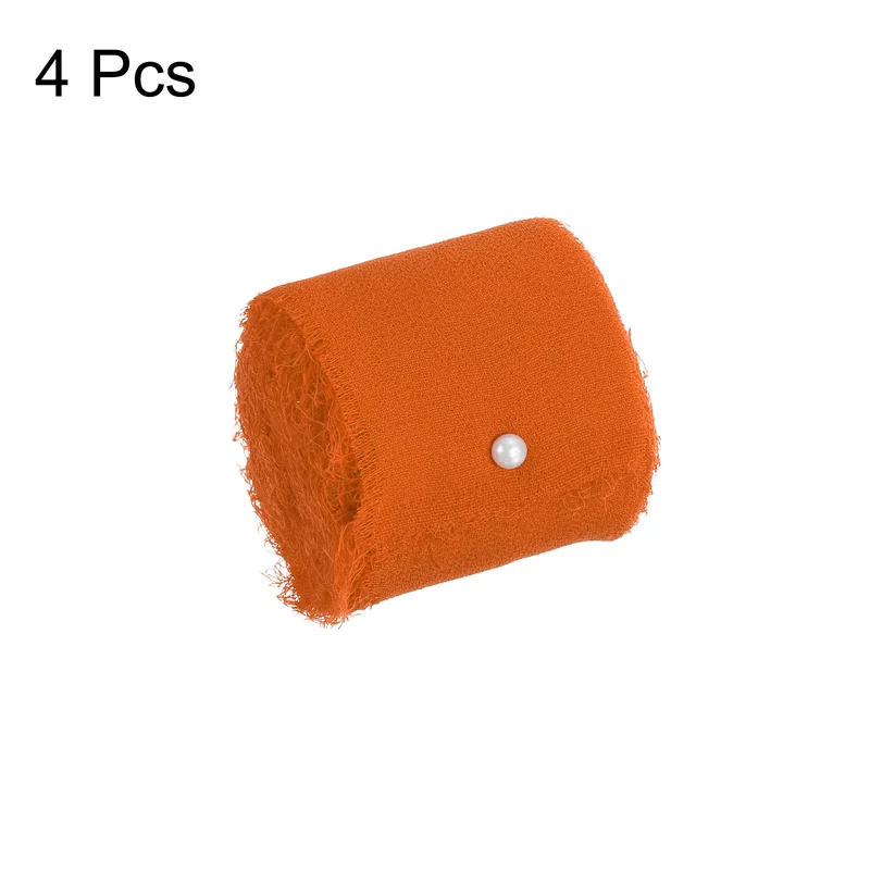 4 Rolls 1"x5.5Yd Chiffon Ribbon Handmade Fringe Chiffon Silk Ribbon Orange