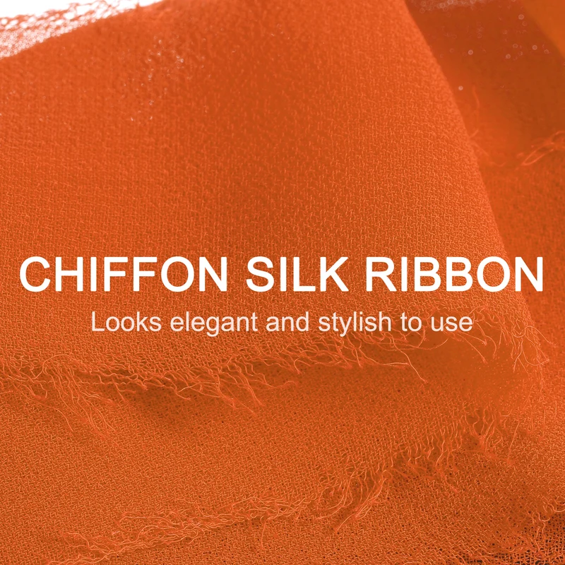 4 Rolls 1"x5.5Yd Chiffon Ribbon Handmade Fringe Chiffon Silk Ribbon Orange