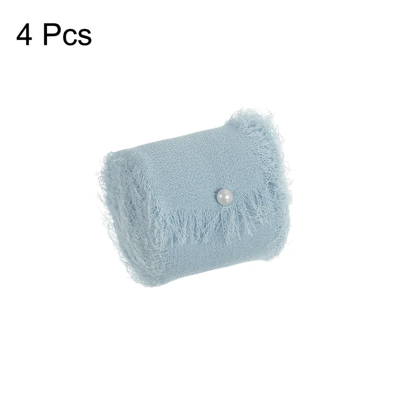 4 Rolls 1"x5.5Yd Chiffon Ribbon Handmade Fringe Chiffon Silk Ribbon Dusty Blue