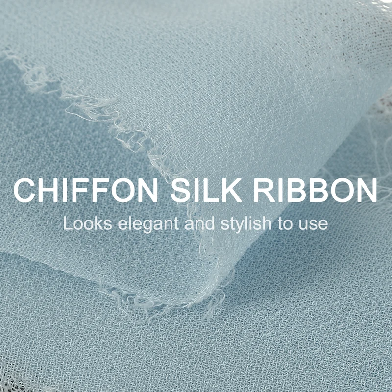 4 Rolls 1"x5.5Yd Chiffon Ribbon Handmade Fringe Chiffon Silk Ribbon Dusty Blue