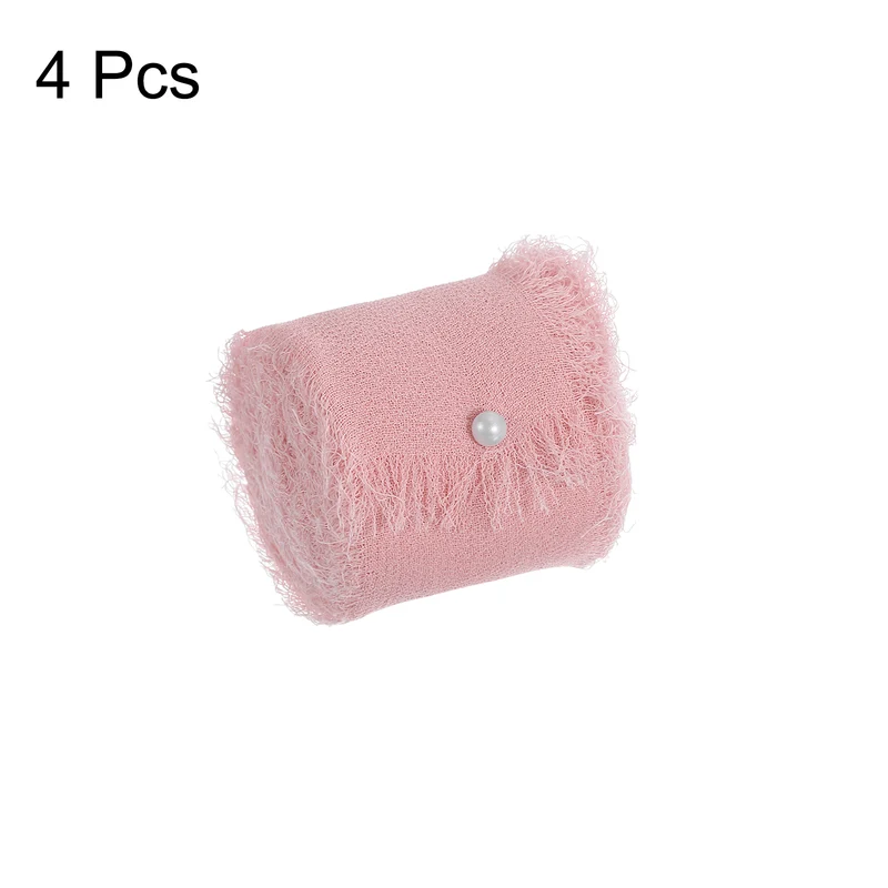 4 Rolls 1"x5.5Yd Chiffon Ribbon Handmade Fringe Chiffon Silk Ribbon Pink