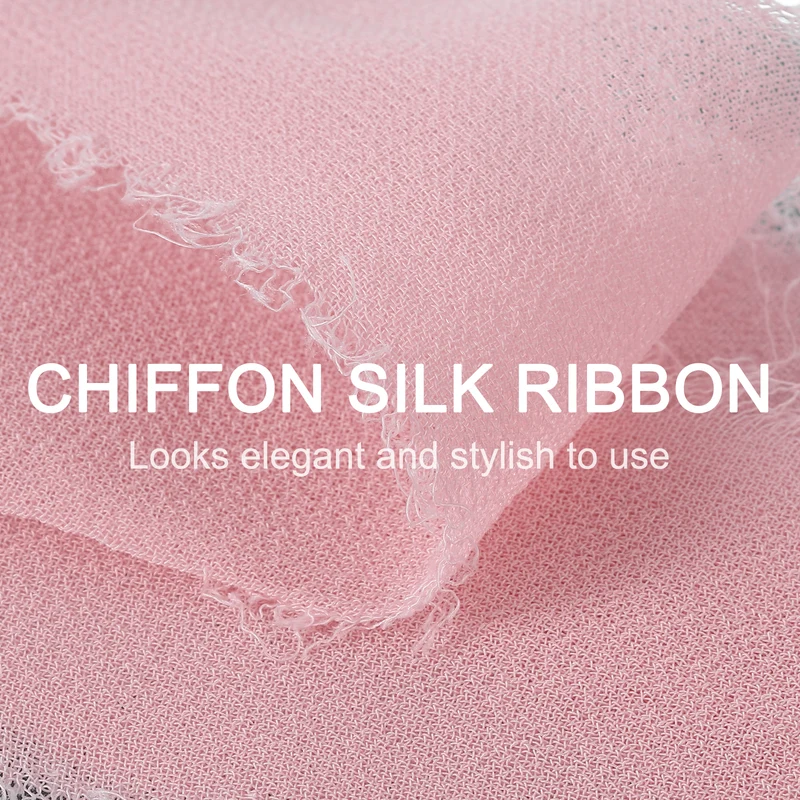 4 Rolls 1"x5.5Yd Chiffon Ribbon Handmade Fringe Chiffon Silk Ribbon Pink
