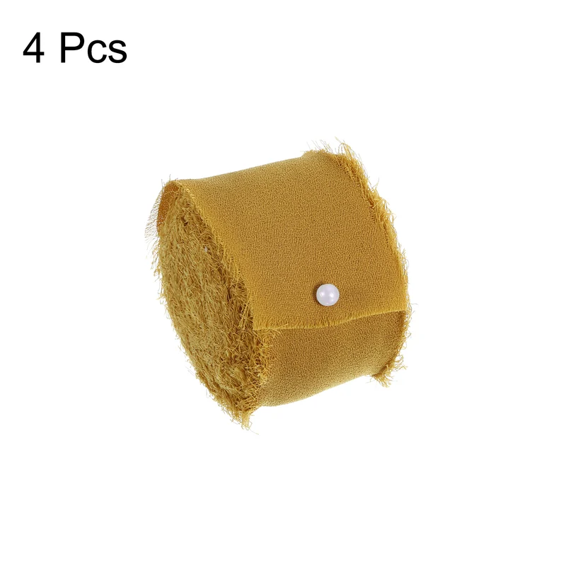 4 Rolls 1"x5.5Yd Chiffon Ribbon Handmade Fringe Chiffon Silk Ribbon Gold