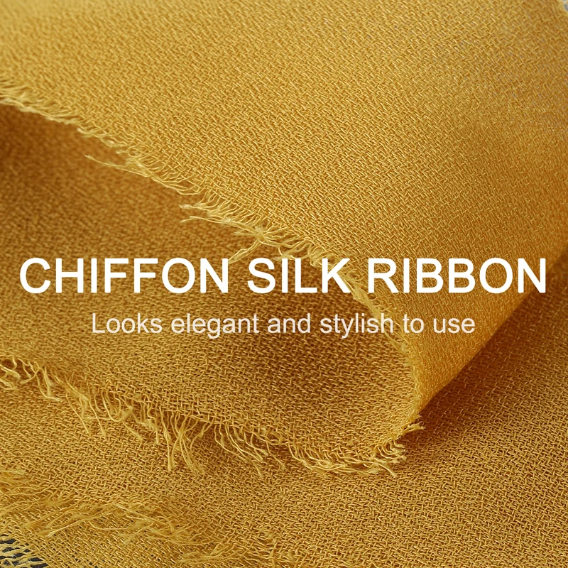 4 Rolls 1"x5.5Yd Chiffon Ribbon Handmade Fringe Chiffon Silk Ribbon Gold