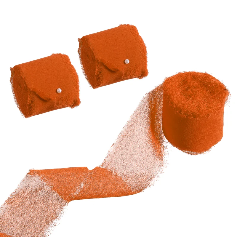 3 Rolls 1.5"x7Yd Chiffon Ribbon Handmade Fringe Chiffon Silk Ribbon Terracotta