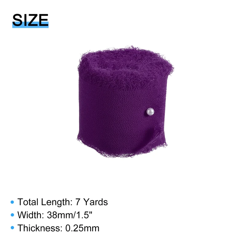 3 Rolls 1.5"x7Yd Chiffon Ribbon Handmade Fringe Chiffon Silk Ribbon Dark Purple