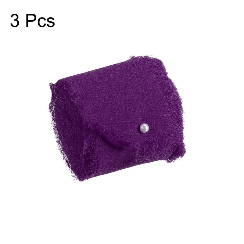 3 Rolls 1.5"x7Yd Chiffon Ribbon Handmade Fringe Chiffon Silk Ribbon Dark Purple