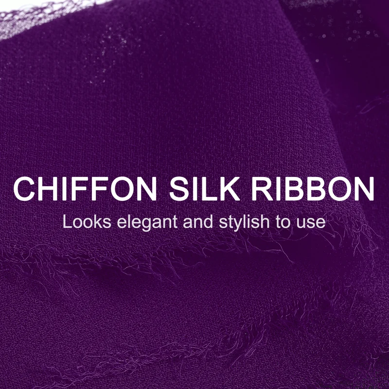 3 Rolls 1.5"x7Yd Chiffon Ribbon Handmade Fringe Chiffon Silk Ribbon Dark Purple
