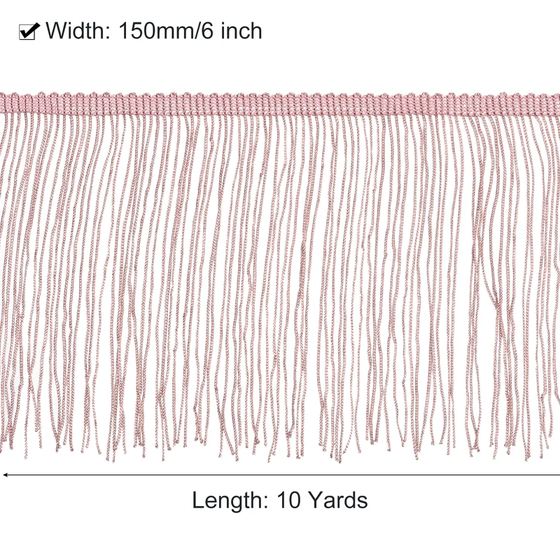 10 Yards 6 Inch Chainette Fringe Trim Tassel Sewing Trim for Clothes, Gray Pink