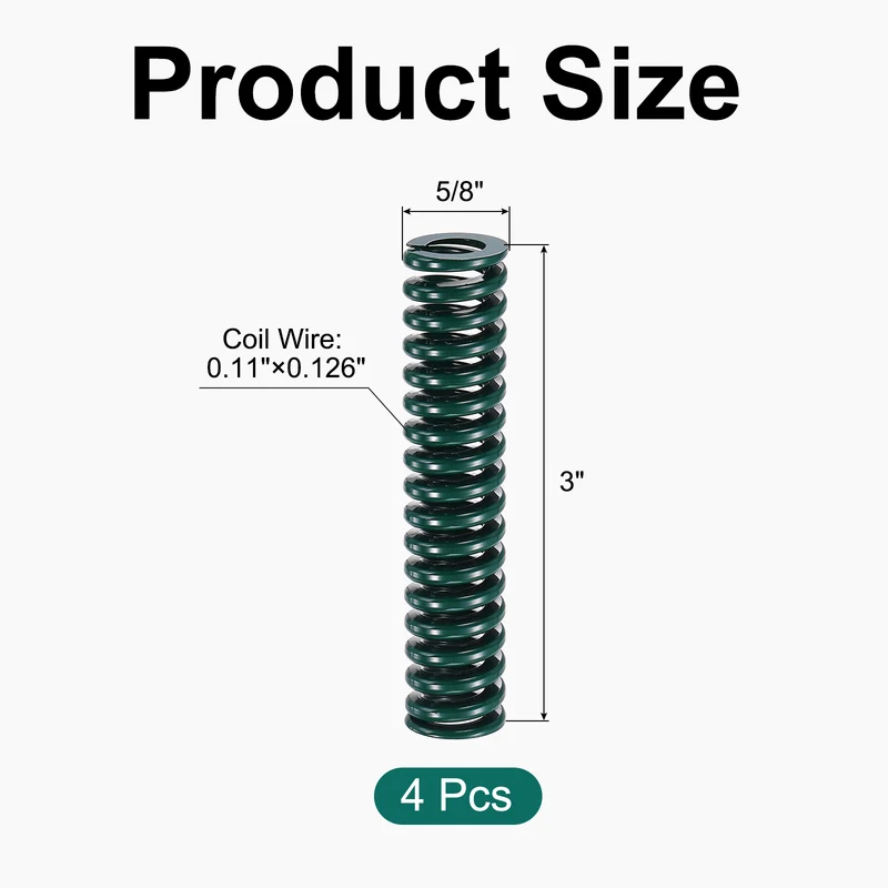 4Pcs Green Compression Spring 5/8" OD 3 Length, Alloy Steel Flat Wire