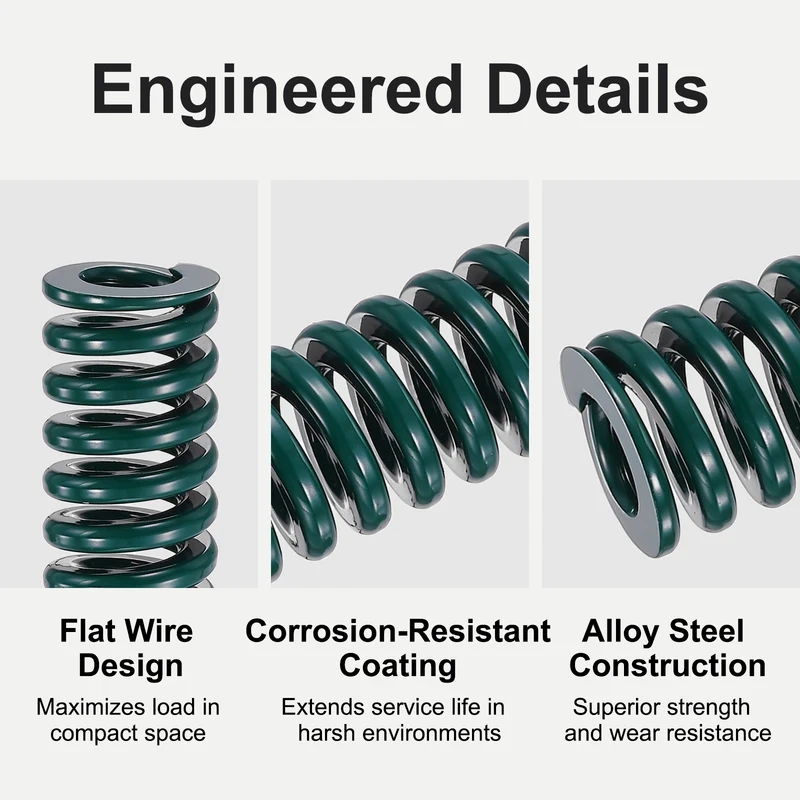 4Pcs Green Compression Spring 5/8" OD 2.5 Length, Alloy Steel Flat Wire