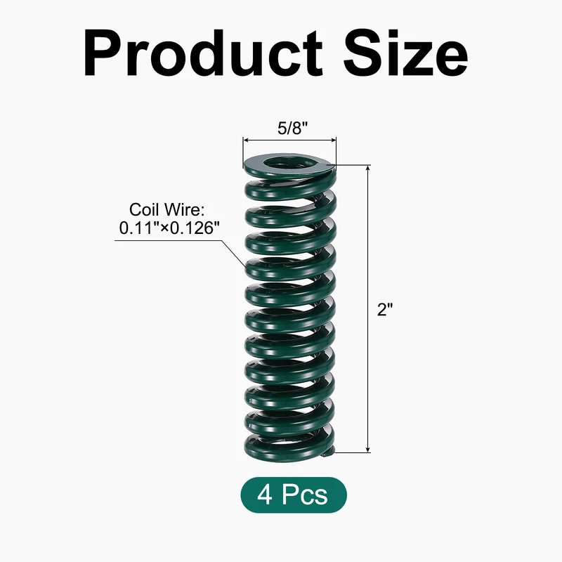 4Pcs Green Compression Spring 5/8" OD 2 Length, Alloy Steel Flat Wire