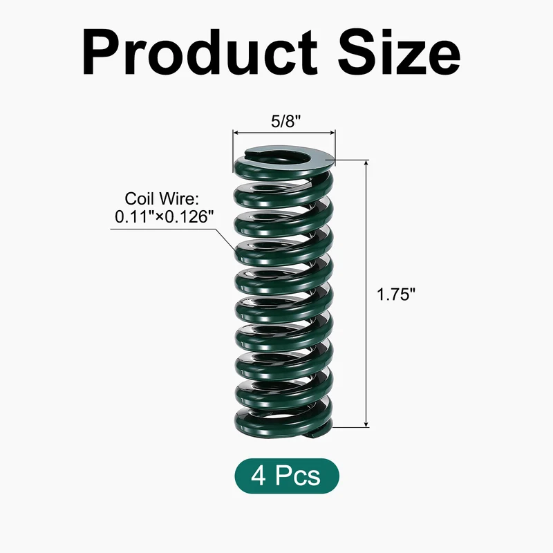 4Pcs Green Compression Spring 5/8" OD 1.75 Length, Alloy Steel Flat Wire