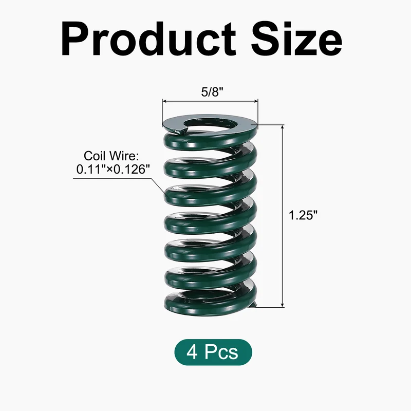 4Pcs Green Compression Spring 5/8" OD 1.25 Length, Alloy Steel Flat Wire