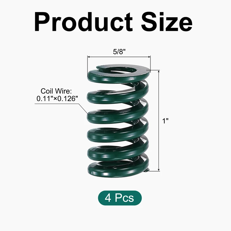 4Pcs Green Compression Spring 5/8" OD 1 Length, Alloy Steel Flat Wire
