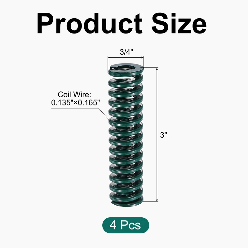4Pcs Green Compression Spring 3/4" OD 3 Length, Alloy Steel Flat Wire