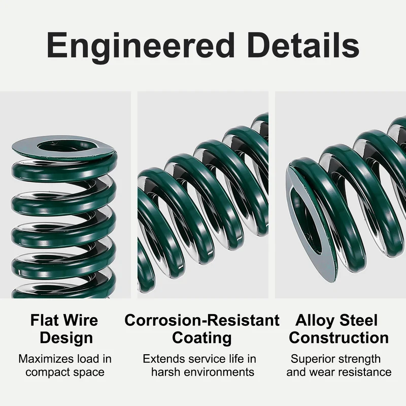 4Pcs Green Compression Spring 3/4" OD 2.5 Length, Alloy Steel Flat Wire