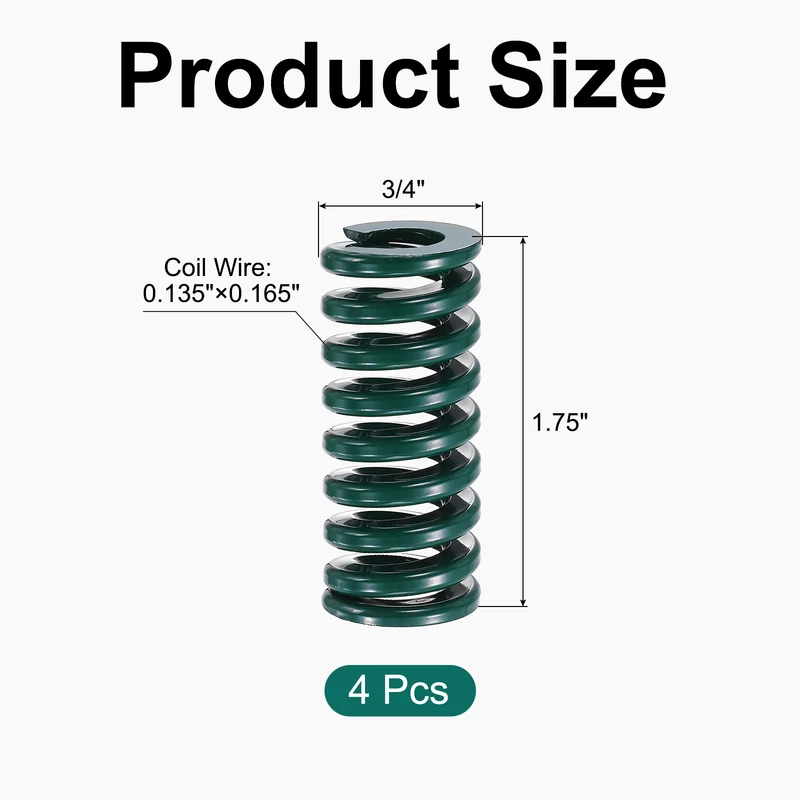 4Pcs Green Compression Spring 3/4" OD 1.75 Length, Alloy Steel Flat Wire