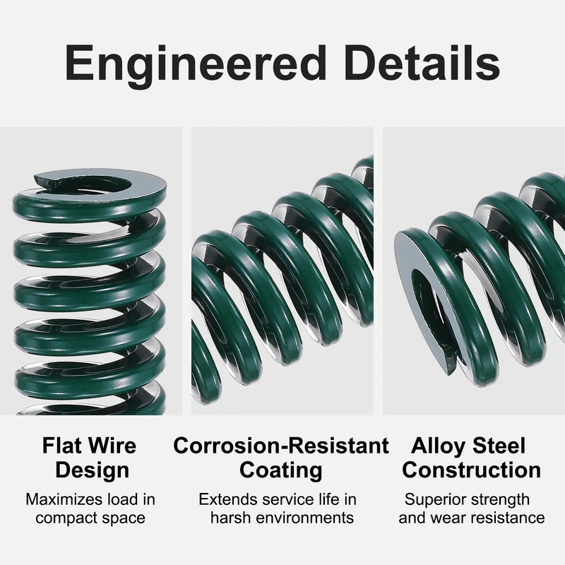 4Pcs Green Compression Spring 3/4" OD 1.75 Length, Alloy Steel Flat Wire