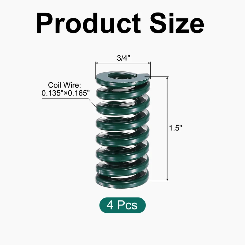 4Pcs Green Compression Spring 3/4" OD 1.5 Length, Alloy Steel Flat Wire