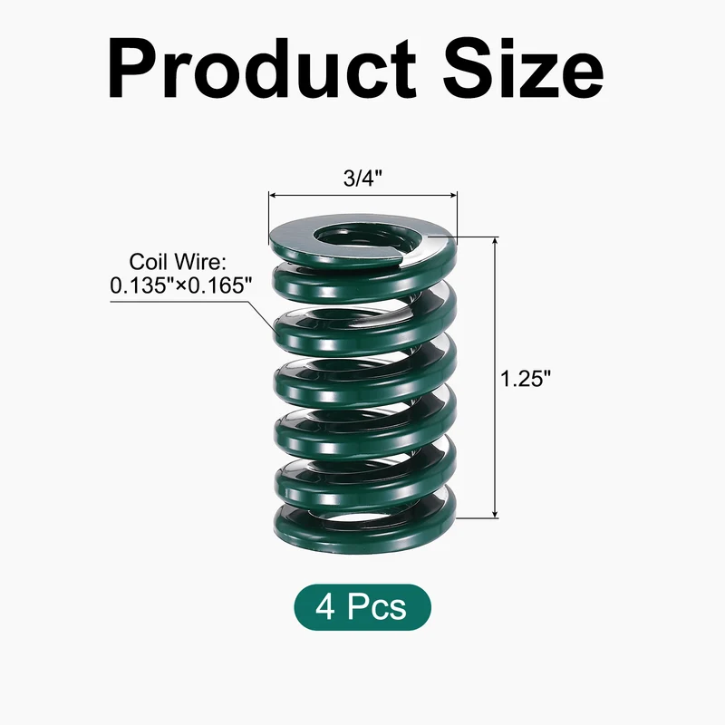4Pcs Green Compression Spring 3/4" OD 1.25 Length, Alloy Steel Flat Wire