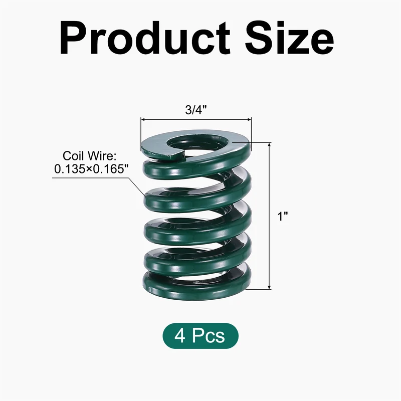 4Pcs Green Compression Spring 3/4" OD 1 Length, Alloy Steel Flat Wire