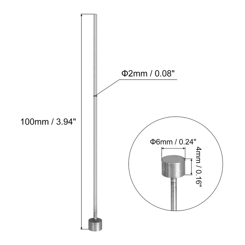 Straight Ejector Pins 2mm Dia 65Mn Steel Round Tip Punch 100 Long 20Pcs