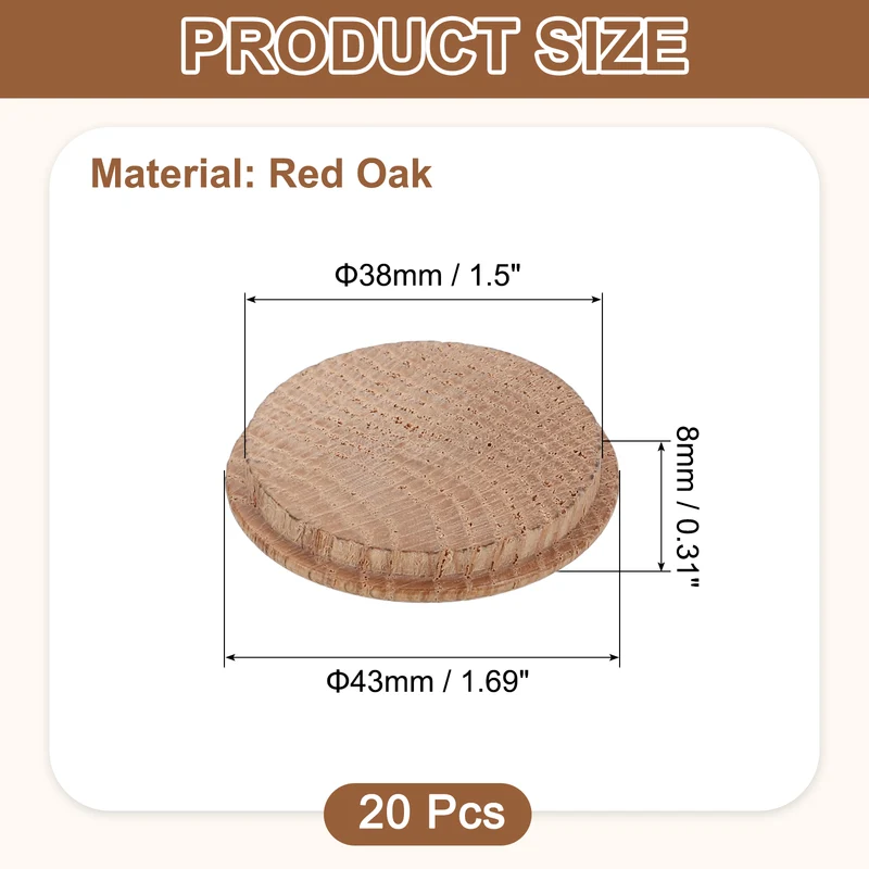 20Pcs Wood Button Plugs 38mm/1.5" Oak Hardwood Screw Hole Plug for Furniture