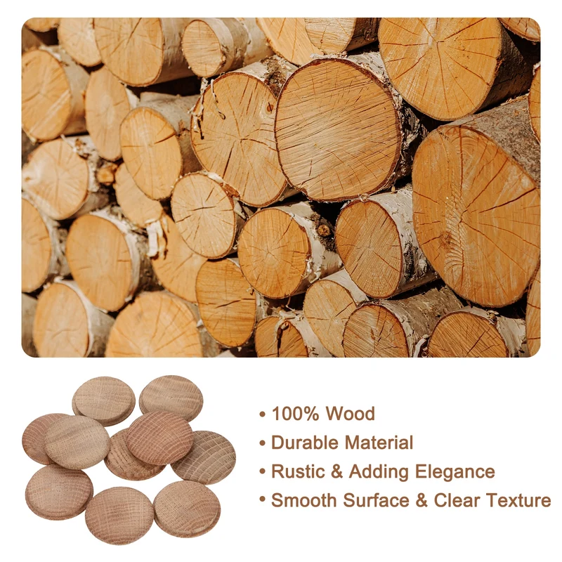 20Pcs Wood Button Plugs 38mm/1.5" Oak Hardwood Screw Hole Plug for Furniture