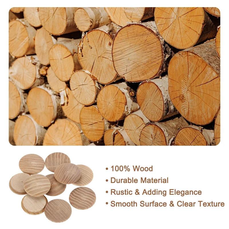 20Pcs Wood Button Plugs, 25mm/0.98" Ash Hardwood Screw Hole Plug for Furniture