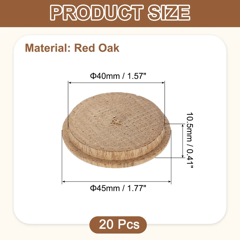 20Pcs Wood Button Plugs, 40mm/1.57" Oak Hardwood Screw Hole Plug for Furniture