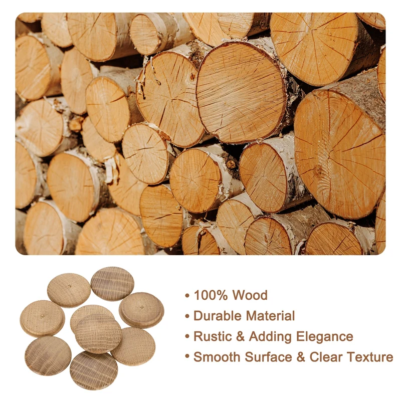 20Pcs Wood Button Plugs, 40mm/1.57" Oak Hardwood Screw Hole Plug for Furniture