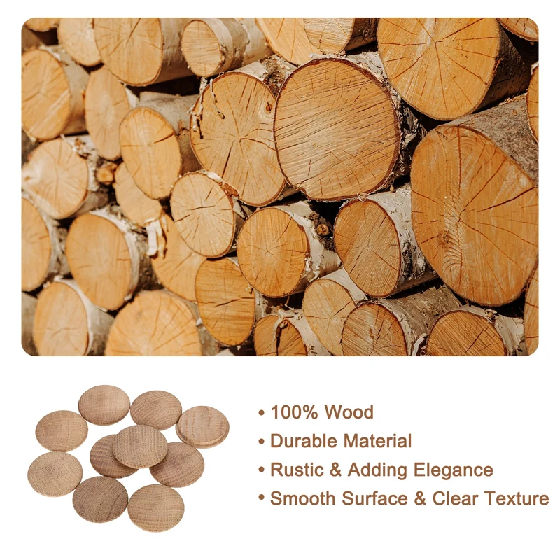20Pcs Wood Button Plugs, 35mm/1.38" Oak Hardwood Screw Hole Plug for Furniture