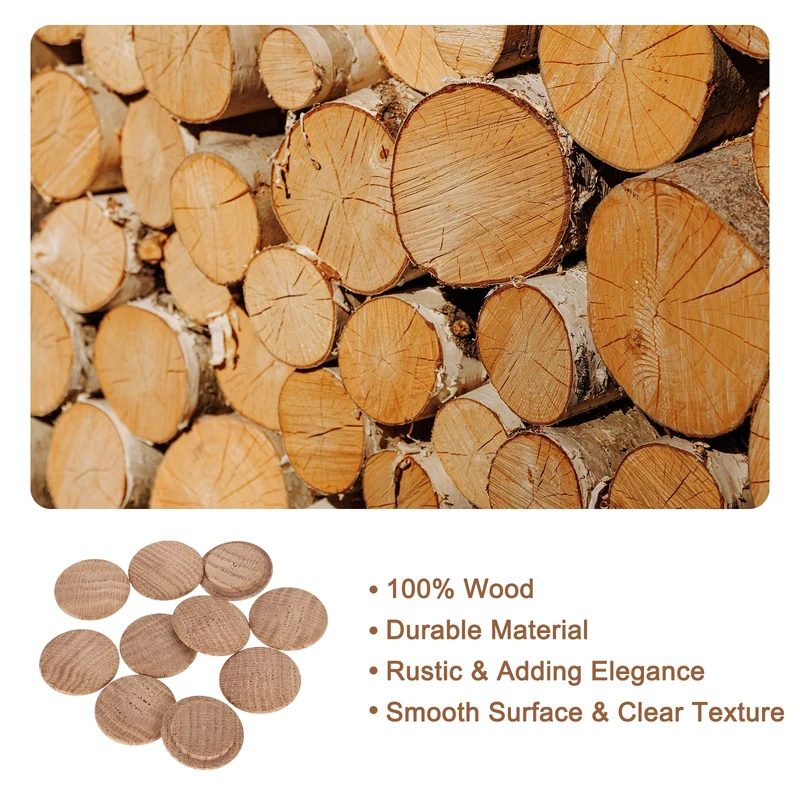 20Pcs Wood Button Plugs, 30mm/1.18" Oak Hardwood Screw Hole Plugs for Furniture
