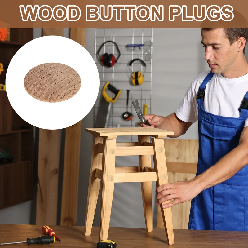 20Pcs Wood Button Plugs, 30mm/1.18" Oak Hardwood Screw Hole Plugs for Furniture