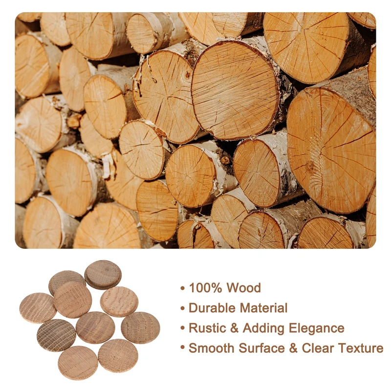 20Pcs Wood Button Plugs, 30mm/1.18" Oak Hardwood Screw Hole Plug for Furniture