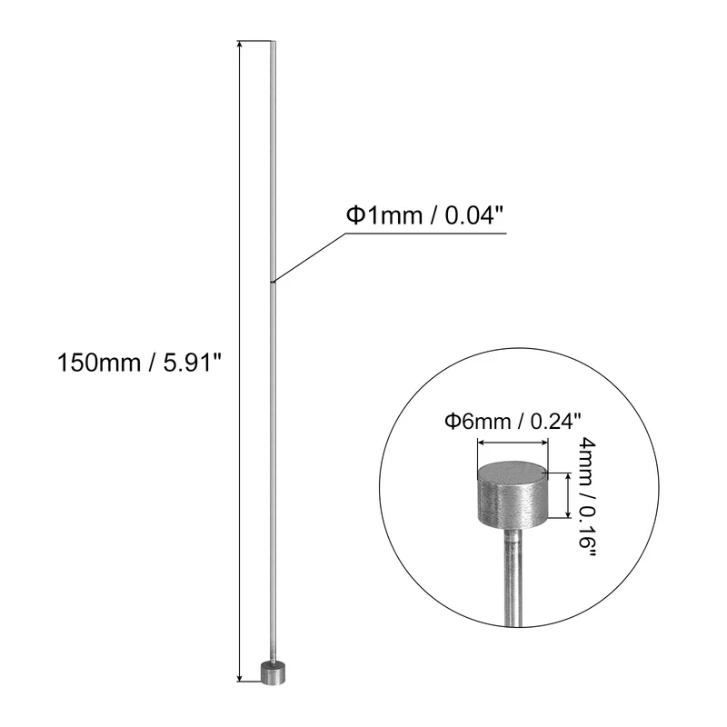 Straight Ejector Pins, 1mm Dia 65Mn Steel Round Tip Punch 150 Long 20Pcs