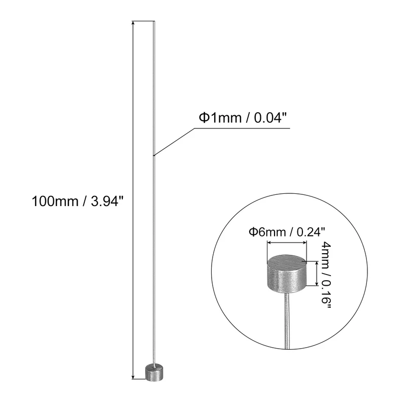 Straight Ejector Pins, 1mm Dia 65Mn Steel Round Tip Punch 100 Long 8Pcs