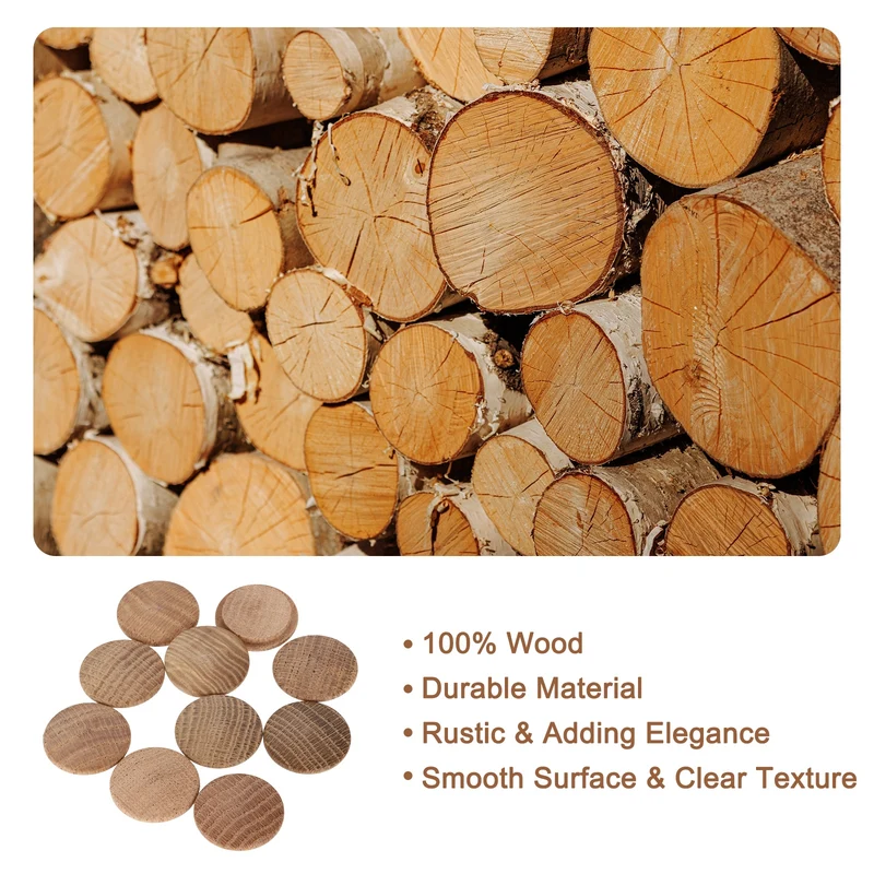 20Pcs Wood Button Plugs, 28mm/1.1" Oak Hardwood Screw Hole Plug for Furniture