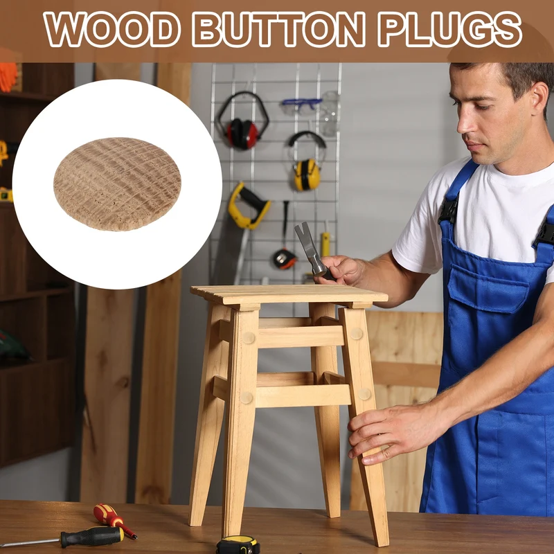 20Pcs Wood Button Plugs, 28mm/1.1" Oak Hardwood Screw Hole Plug for Furniture
