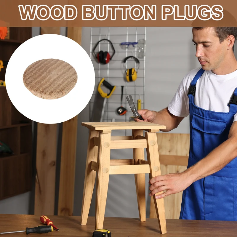 20Pcs Wood Button Plugs, 25mm/0.98" Oak Hardwood Screw Hole Plug for Furniture