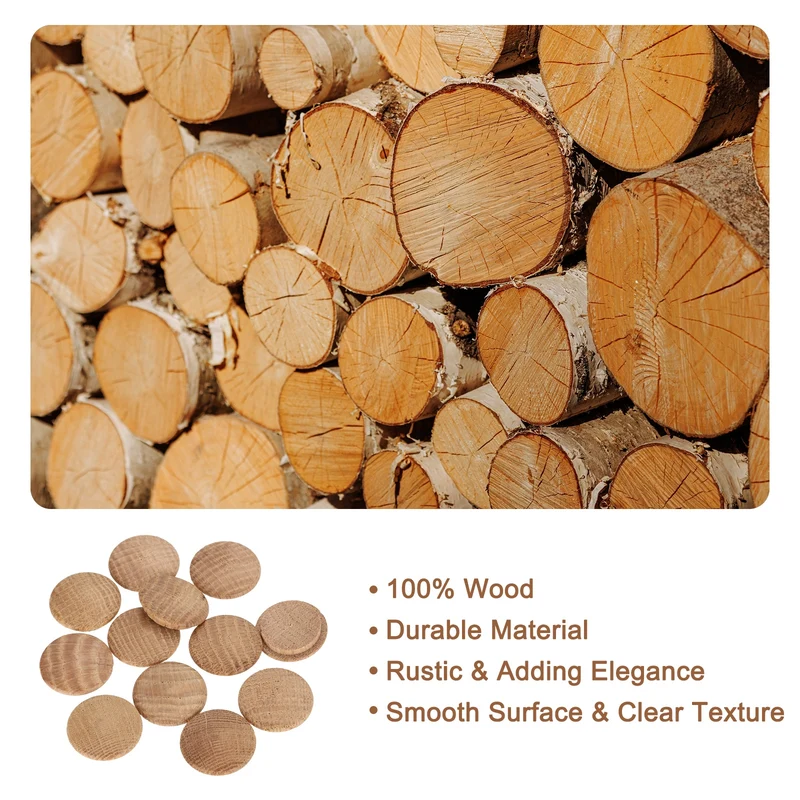 20Pcs Wood Button Plugs, 23mm/0.91" Oak Hardwood Screw Hole Plug for Furniture