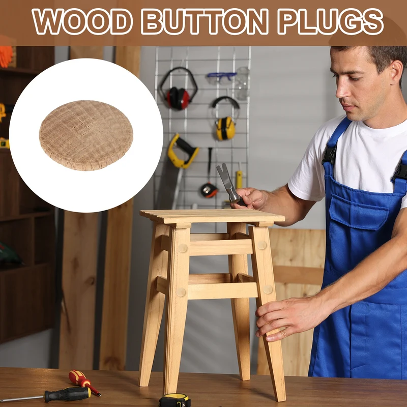 20Pcs Wood Button Plugs, 23mm/0.91" Oak Hardwood Screw Hole Plug for Furniture